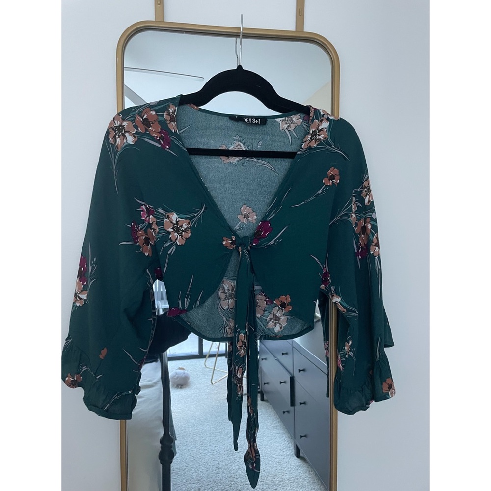 Green crop top with floral print